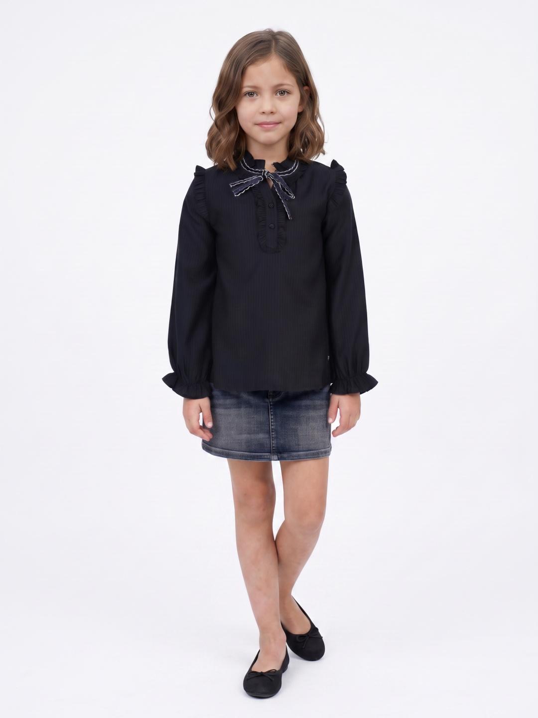 Blue Giraffe Girls Black Striped Regular Fit Cotton Top