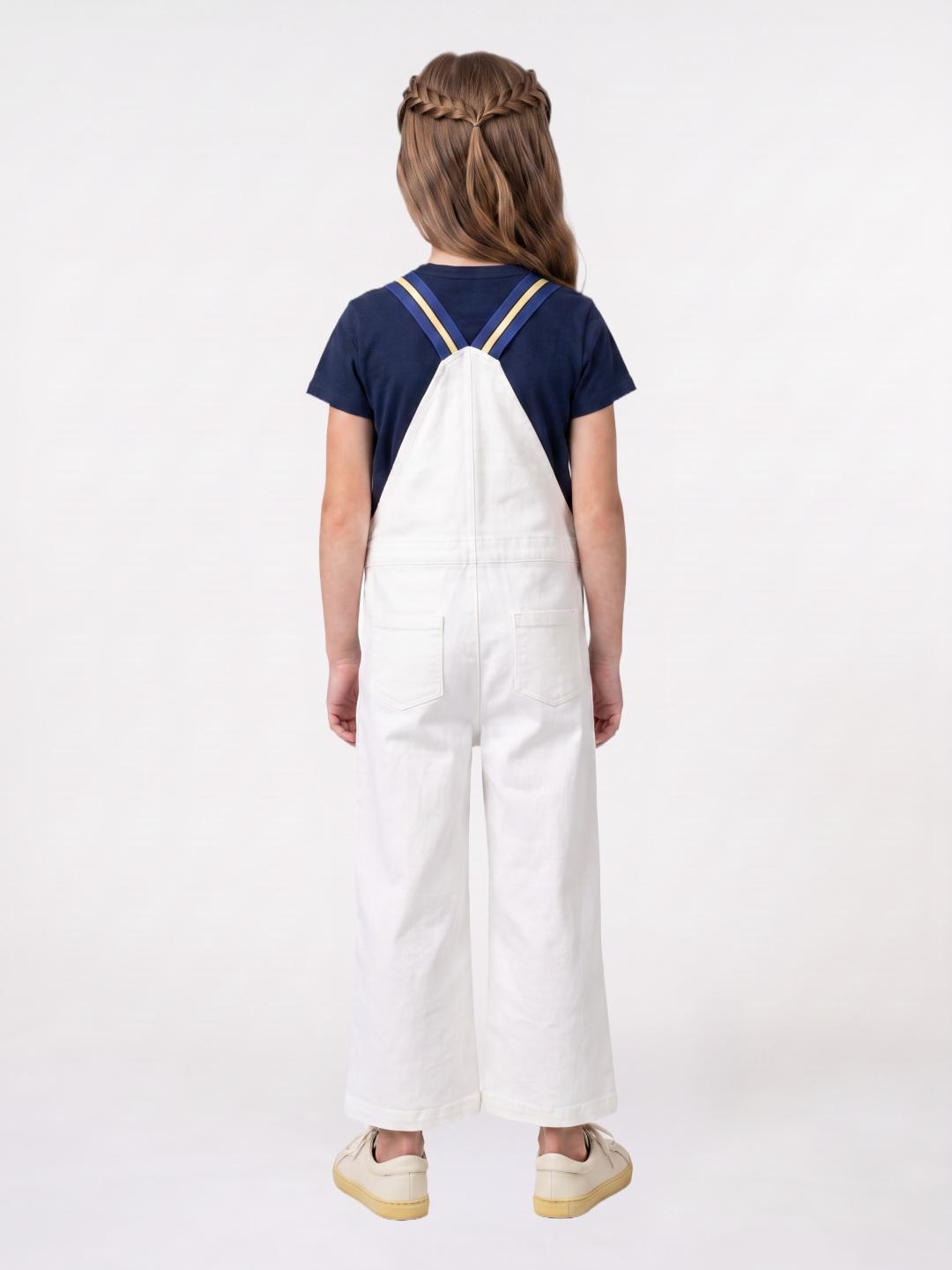 Blue Giraffe Girls Regular Fit White Solid Cotton Jumpsuit