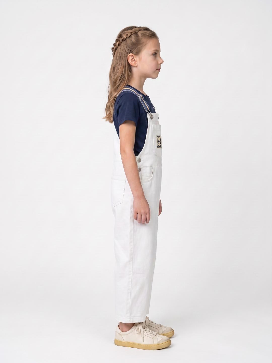 Blue Giraffe Girls Regular Fit White Solid Cotton Jumpsuit