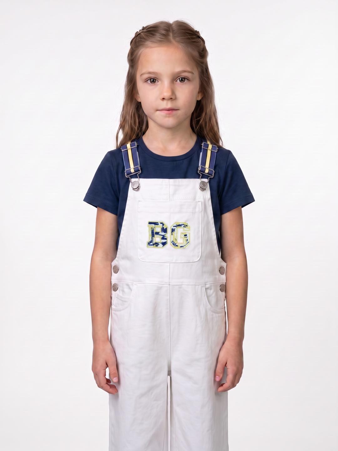 Blue Giraffe Girls Regular Fit White Solid Cotton Jumpsuit