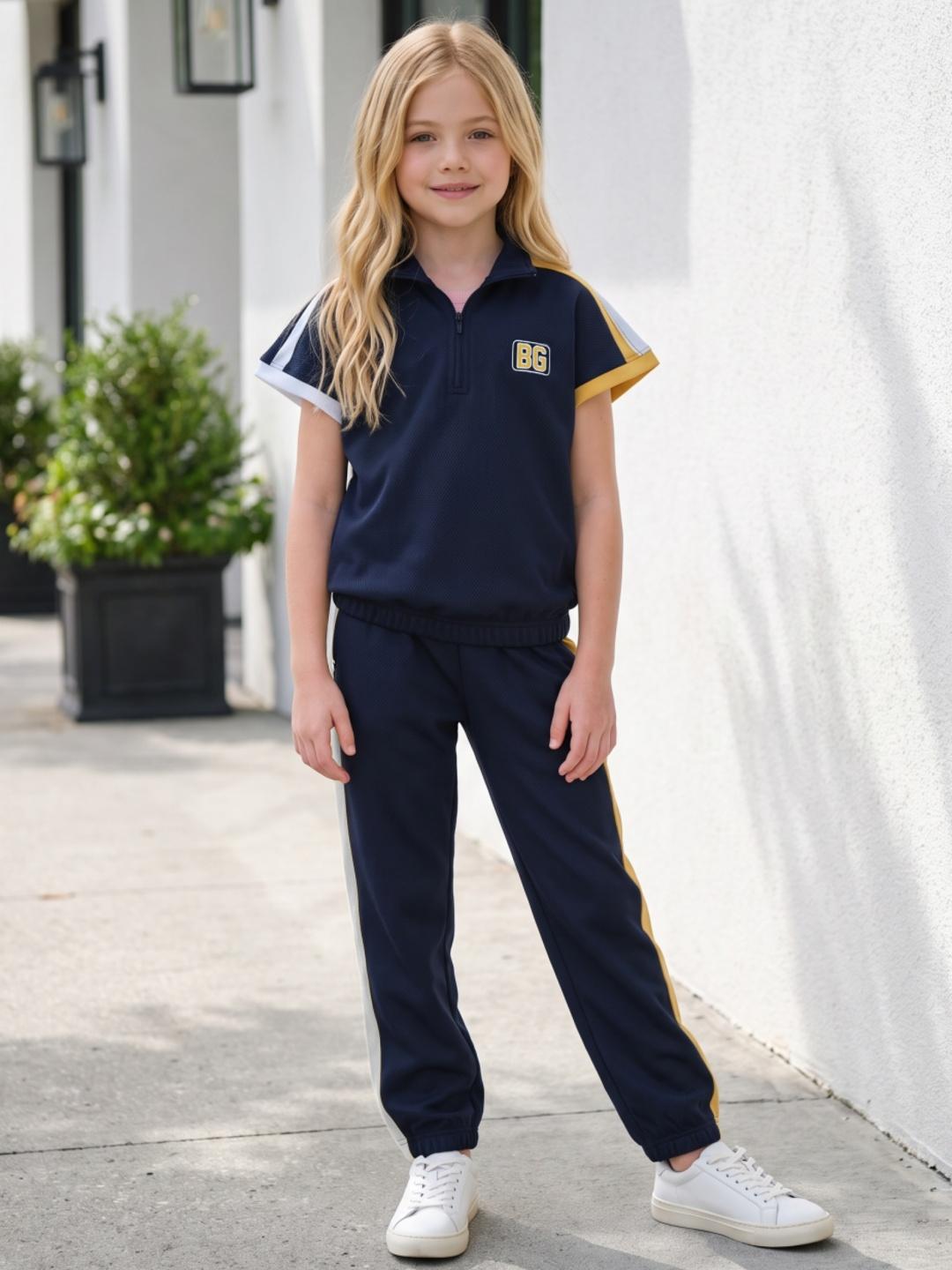 Blue Giraffe Girls Navy Blue Solid Cotton Jogger