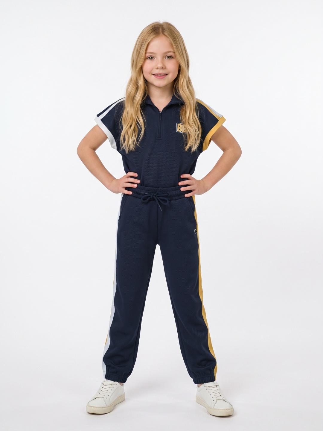 Blue Giraffe Girls Navy Blue Solid Cotton Jogger