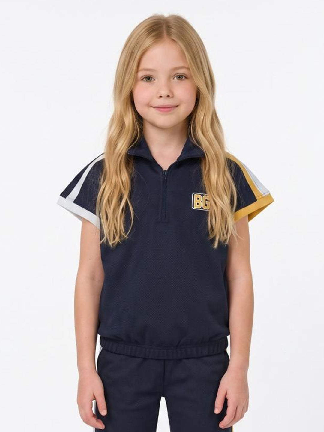 Blue Giraffe Girls Dark Blue Solid Boxy Fit Polo T-Shirt