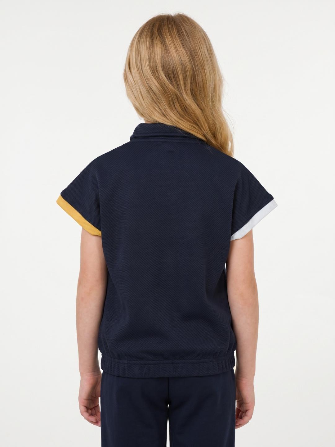 Blue Giraffe Girls Dark Blue Solid Boxy Fit Polo T-Shirt