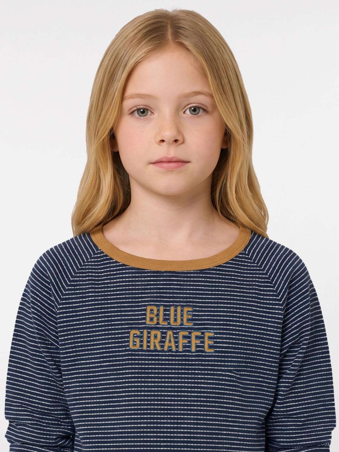 Blue Giraffe Girls Navy Blue Striped Regular Fit Cotton T-Shirt