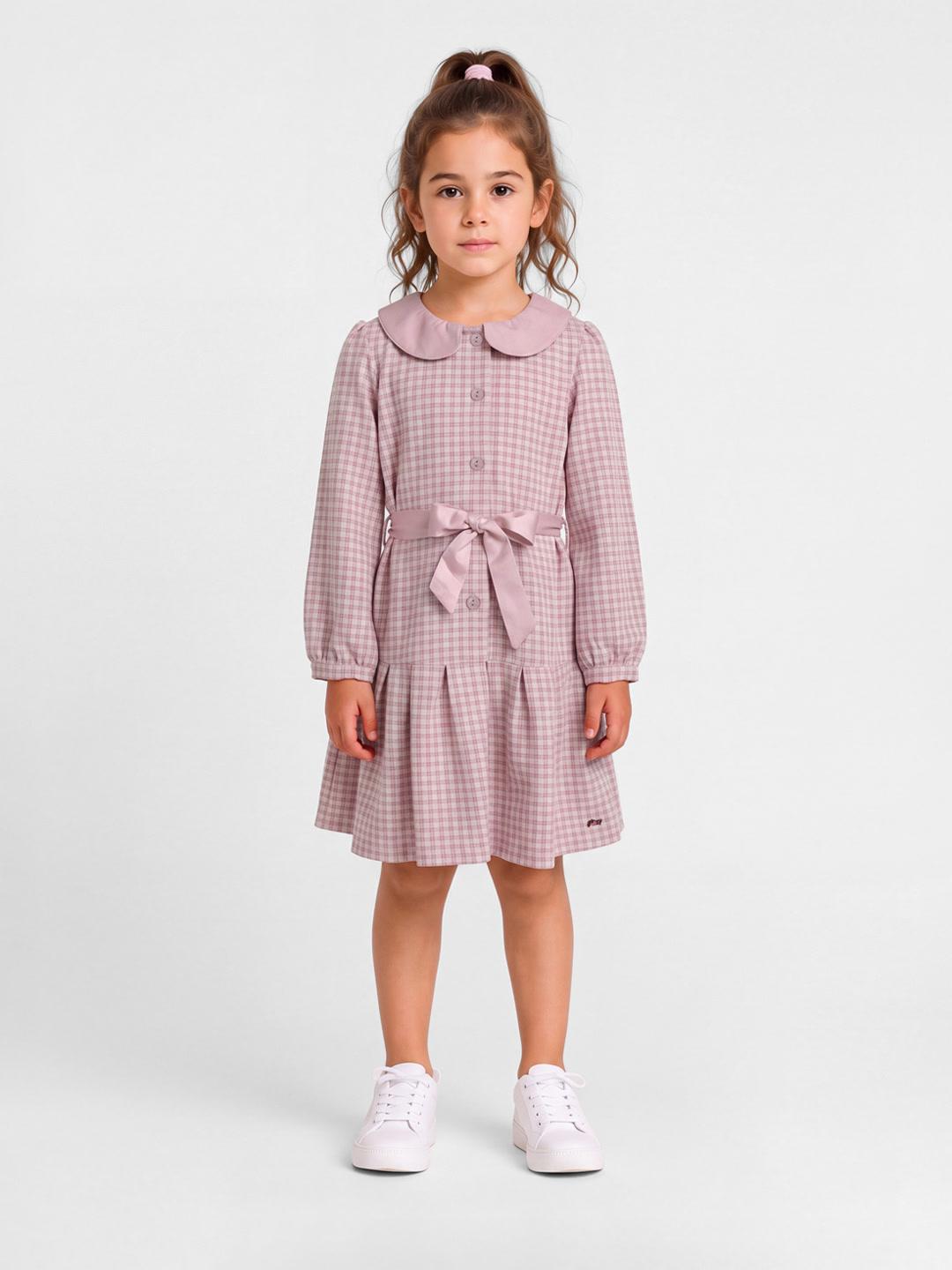 Blue Giraffe Girls Pink Checked Flared Midi Dress