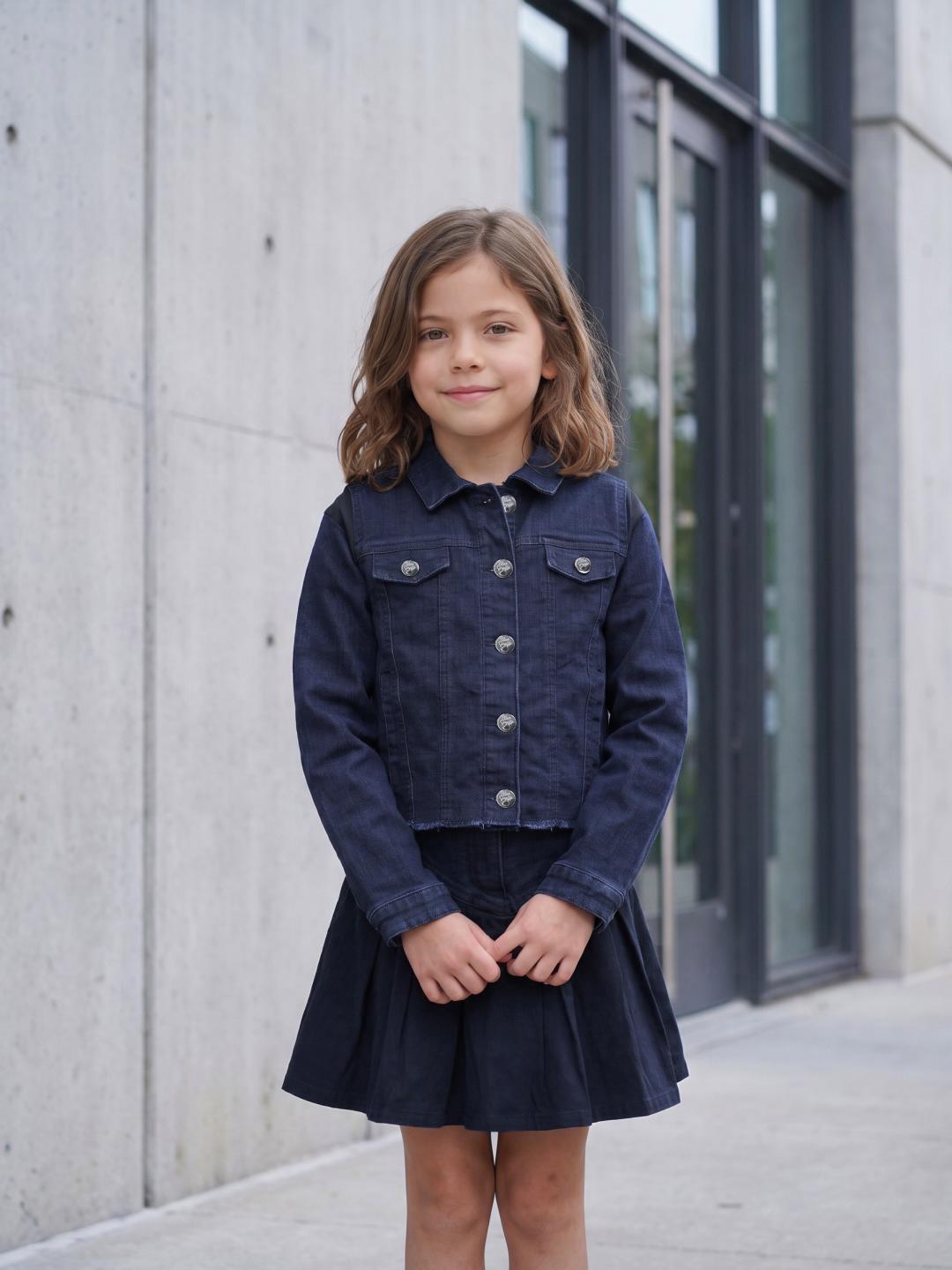 Blue Giraffe Girls Blue Regular Fit Solid Jacket