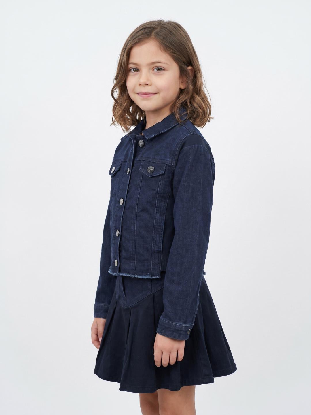 Blue Giraffe Girls Blue Regular Fit Solid Jacket