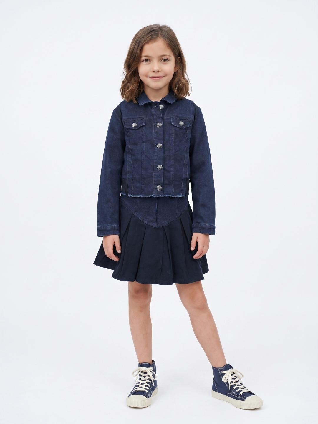 Blue Giraffe Girls Blue Regular Fit Solid Jacket