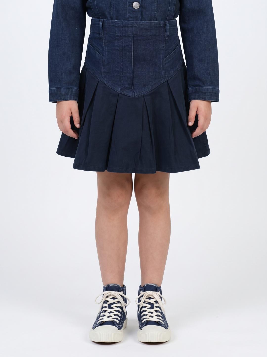 Blue Giraffe Girls Blue Regular Fit Box Pleated Solid Skirt