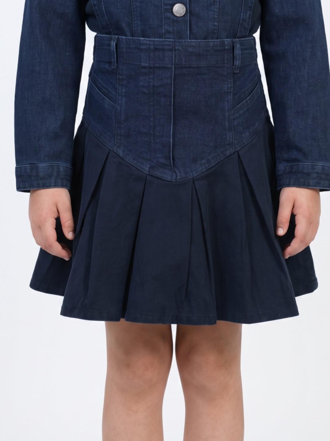 Blue Giraffe Girls Blue Regular Fit Box Pleated Solid Skirt