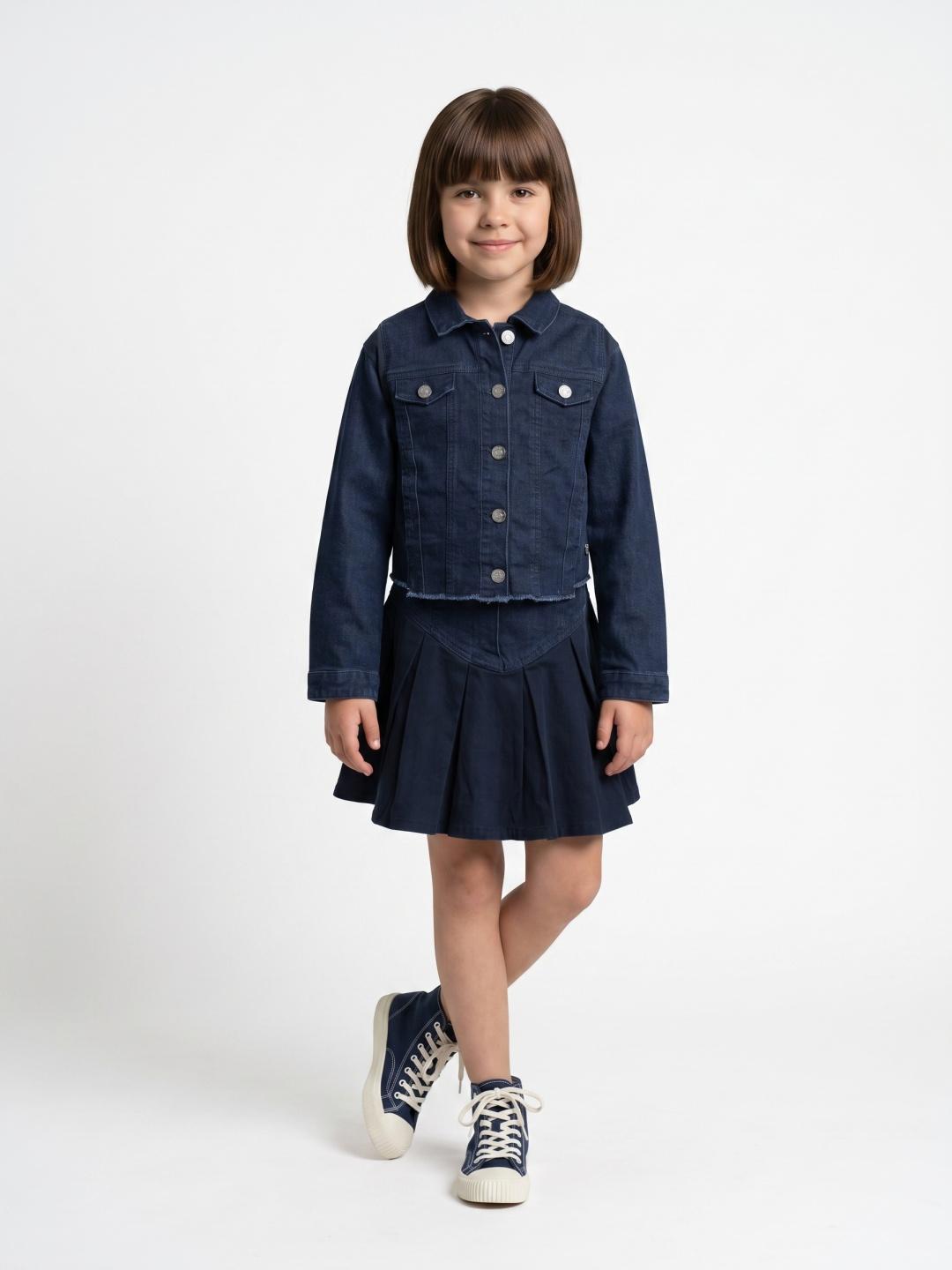 Blue Giraffe Girls Blue Regular Fit Box Pleated Solid Skirt