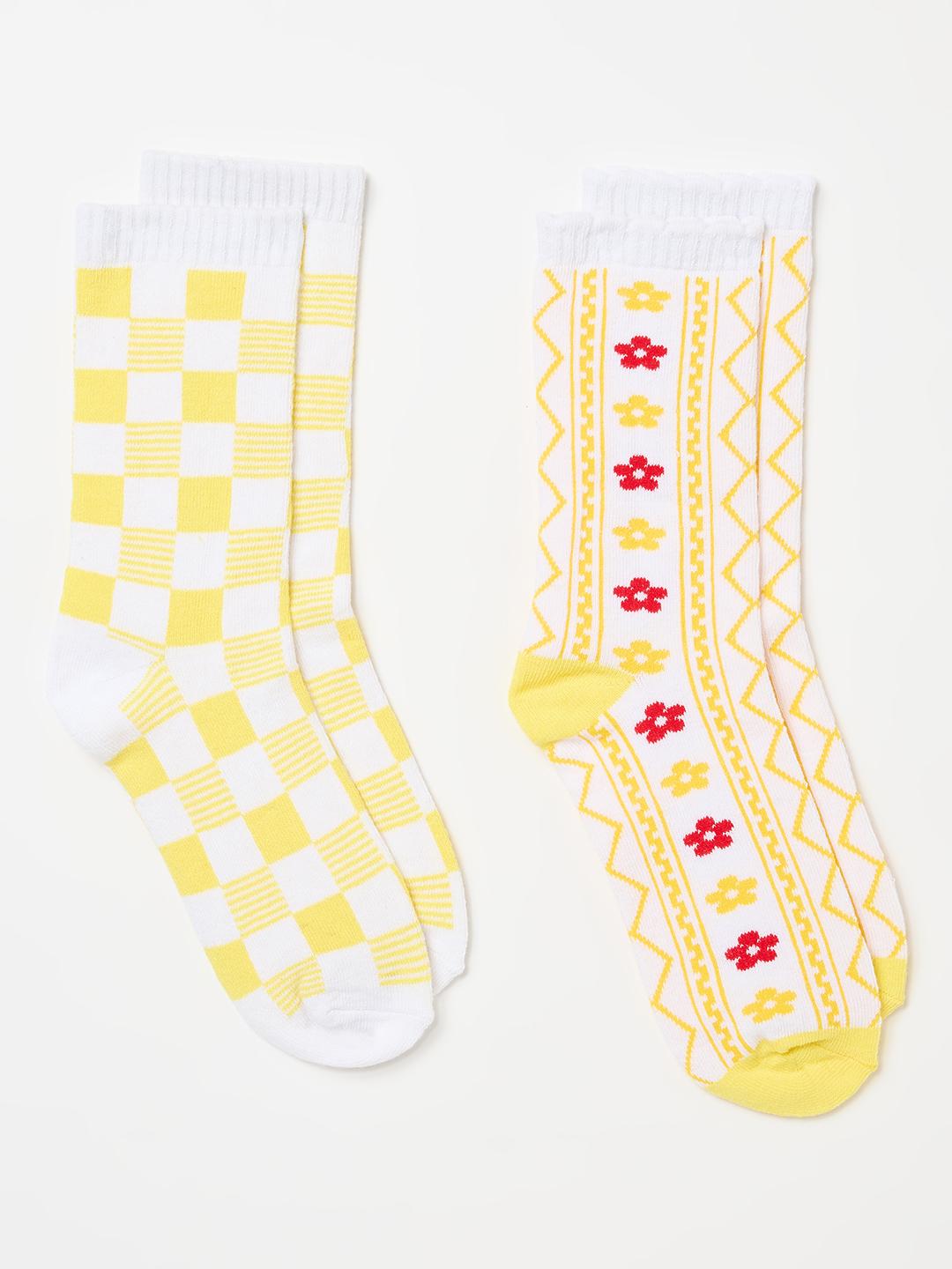 Blue Giraffe Girls Multicolour Geometric Socks - Pack of 2