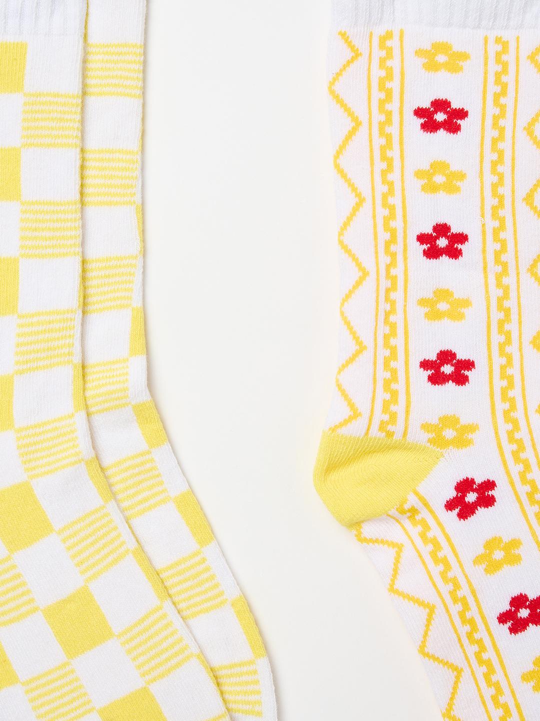 Blue Giraffe Girls Multicolour Geometric Socks - Pack of 2