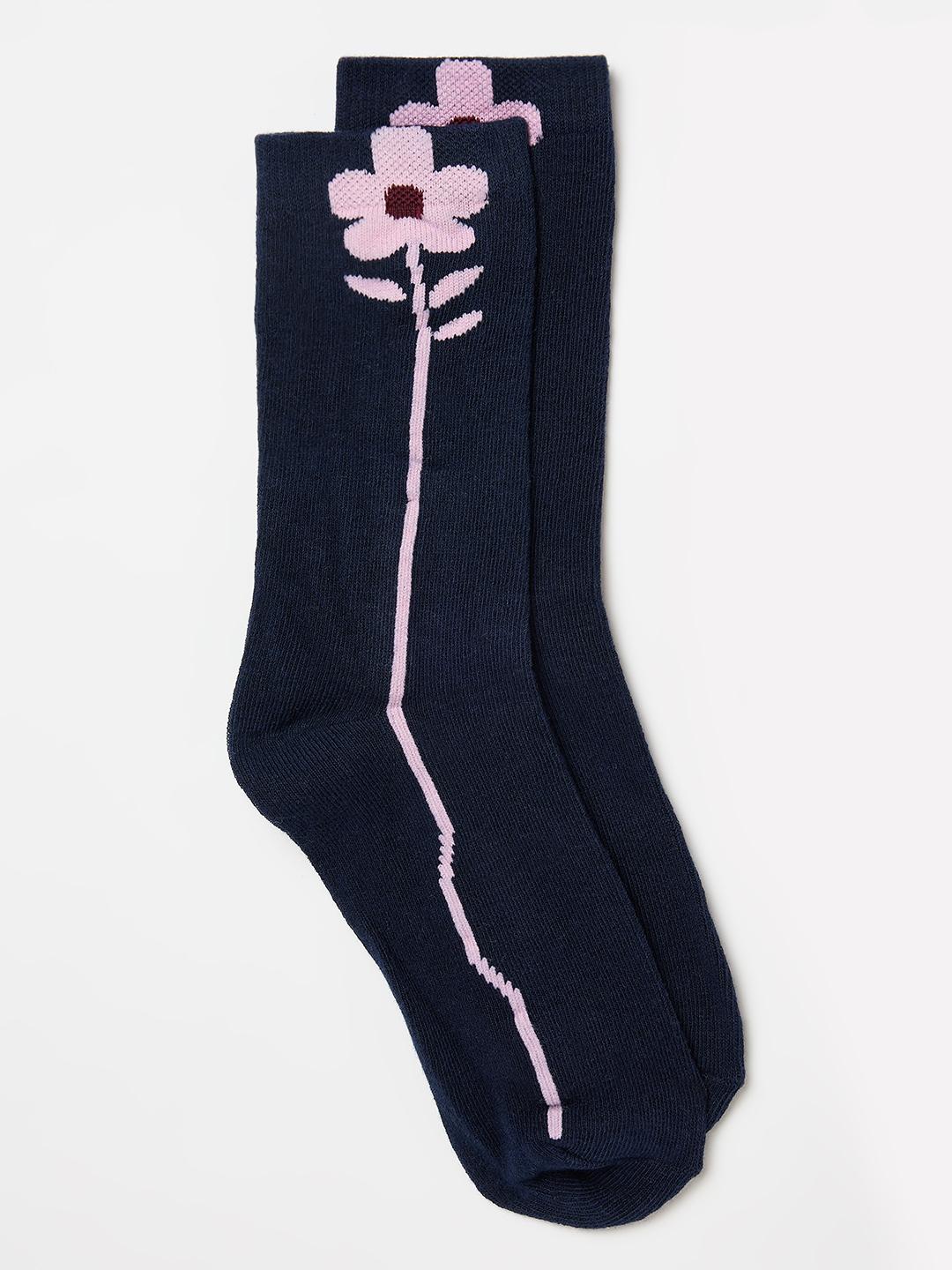 Blue Giraffe Girls Multicolour Floral Socks - Pack of 2