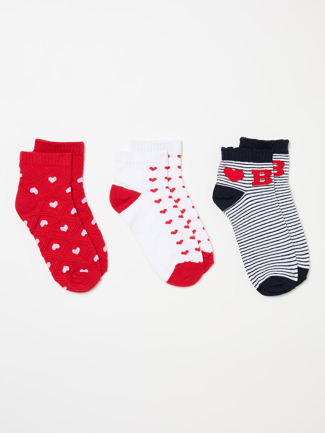 Blue Giraffe Girls Multicolour Woven Design Socks - Pack of 3