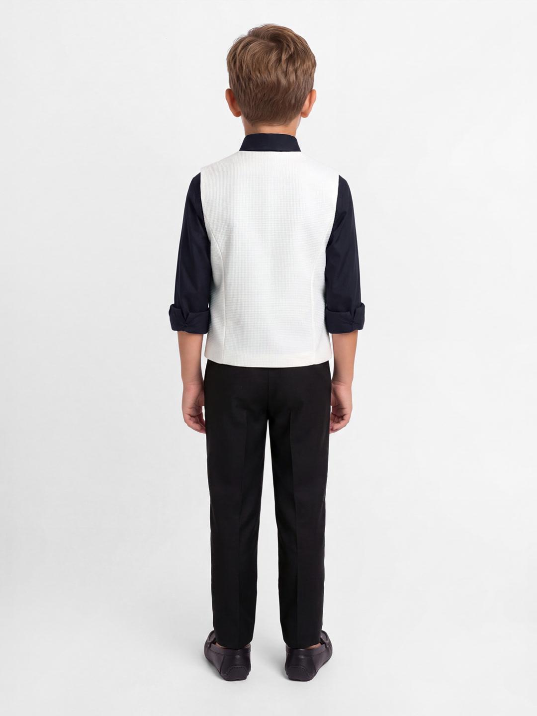 Blue Giraffe Boys White Solid Regular Fit Waistcoat 3 Piece Set