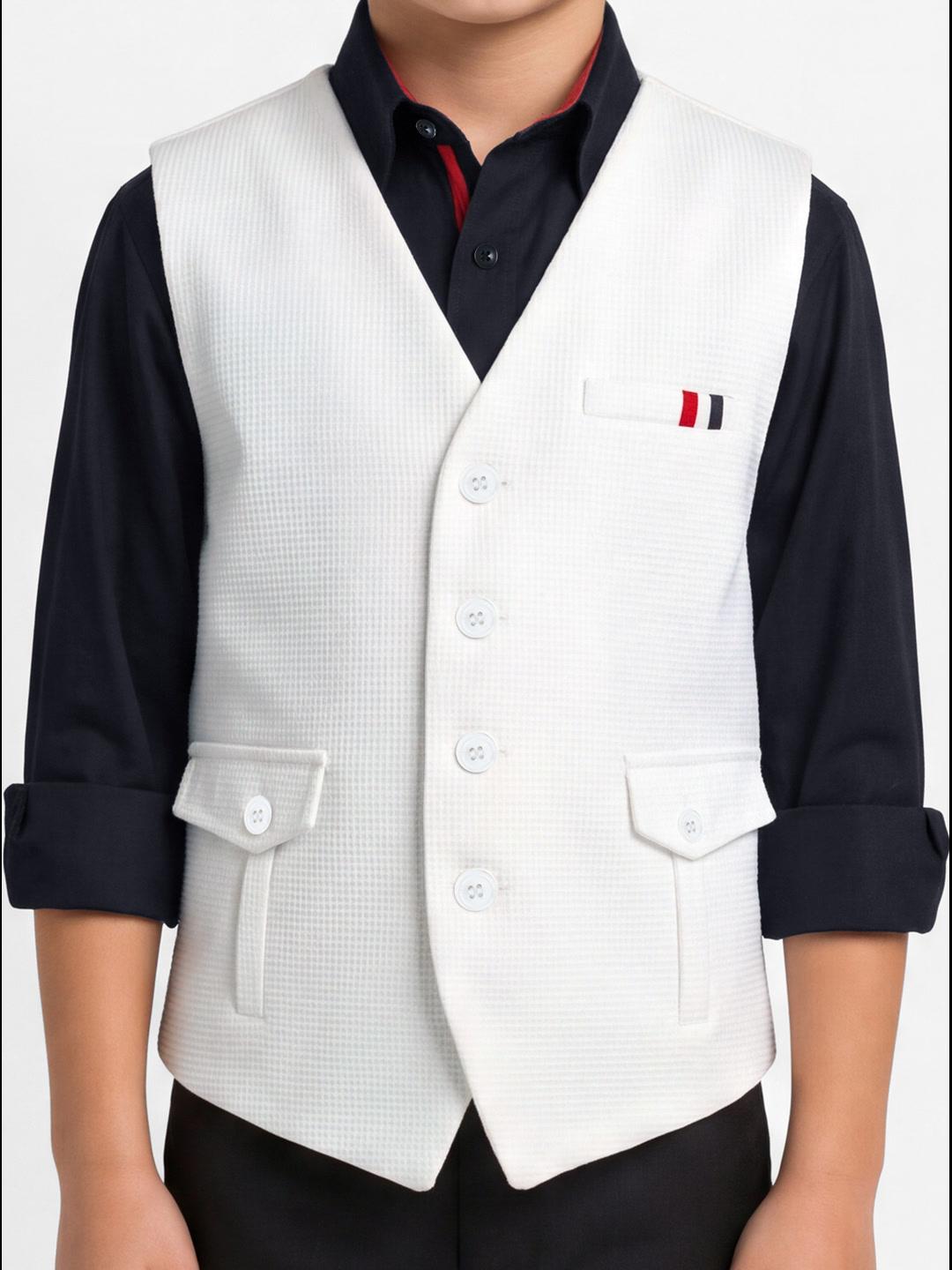 Blue Giraffe Boys White Solid Regular Fit Waistcoat 3 Piece Set