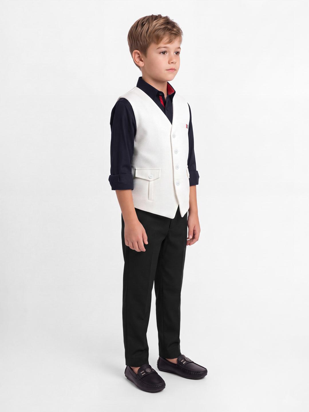 Blue Giraffe Boys White Solid Regular Fit Waistcoat 3 Piece Set