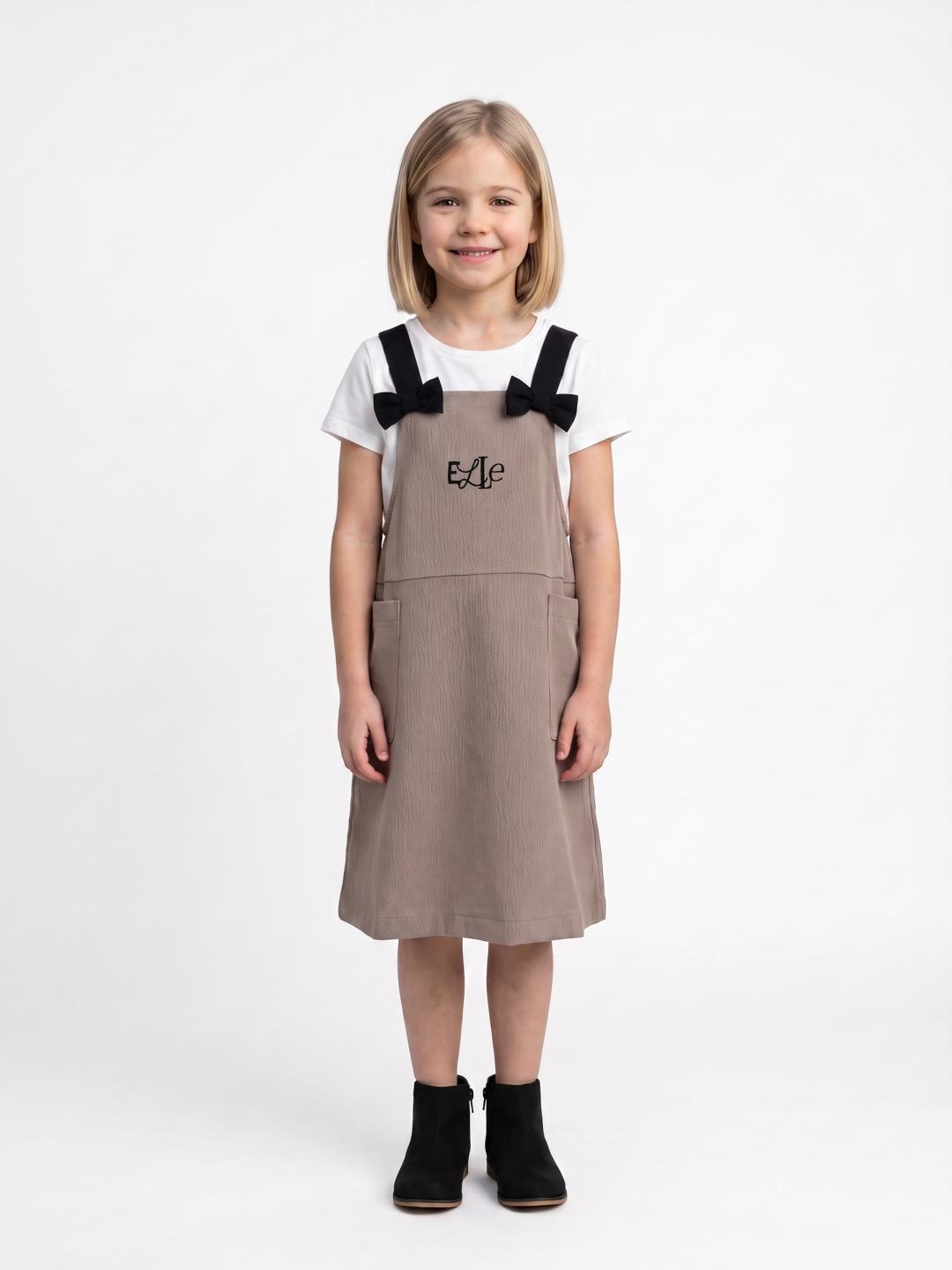Elle Girls Beige A Line Solid Dress