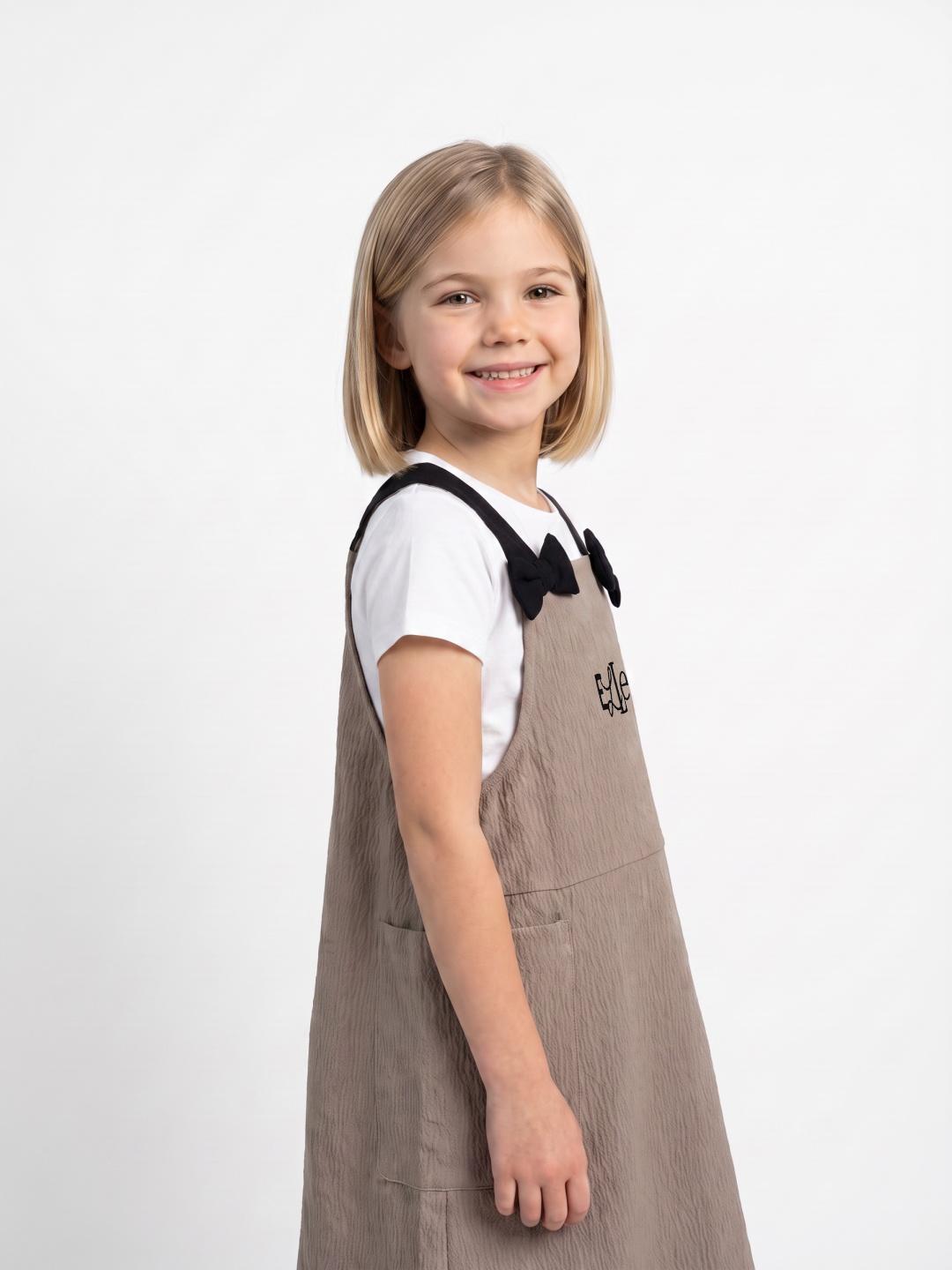 Elle Girls Beige A Line Solid Dress