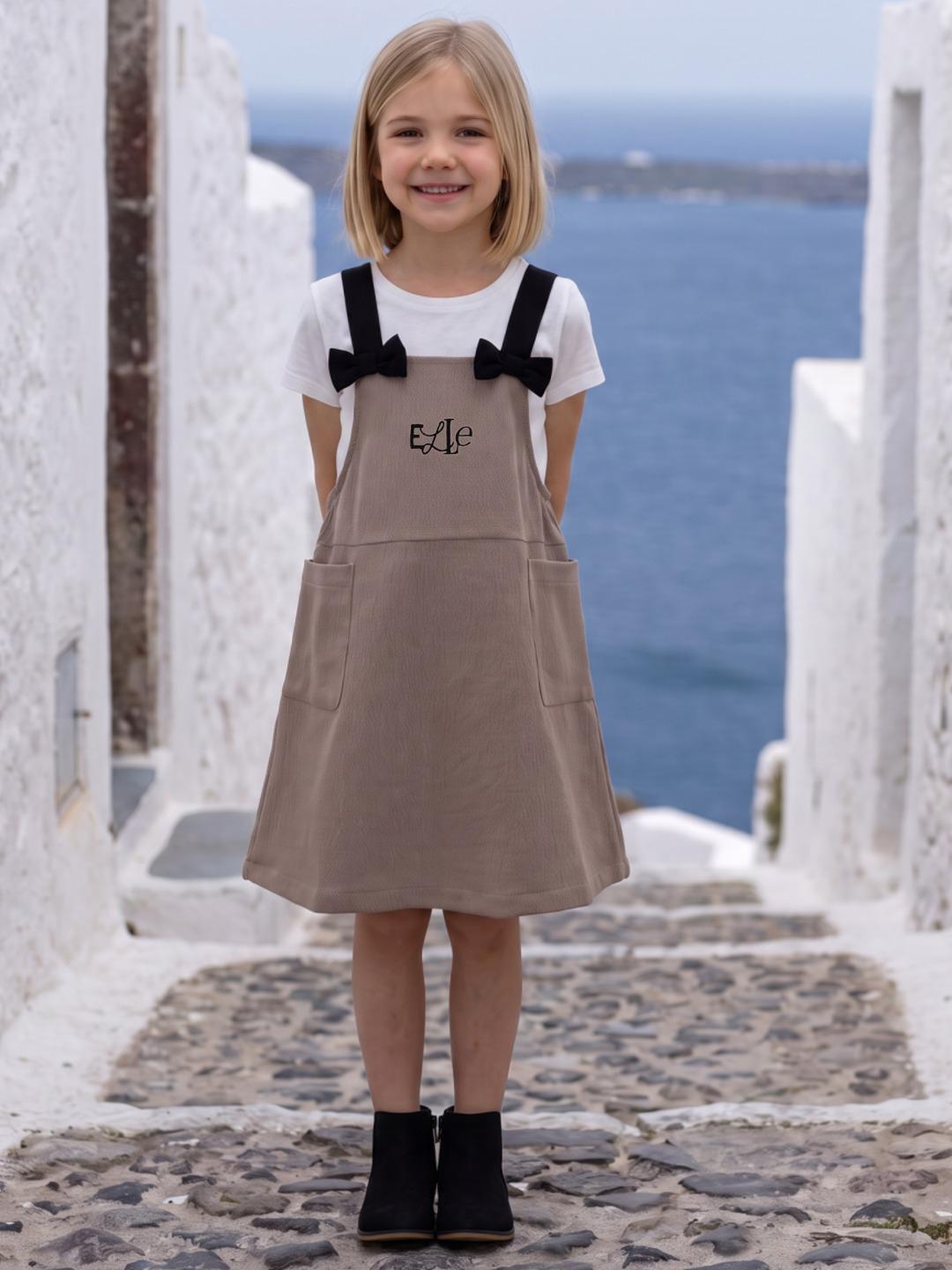 Elle Girls Beige A Line Solid Dress