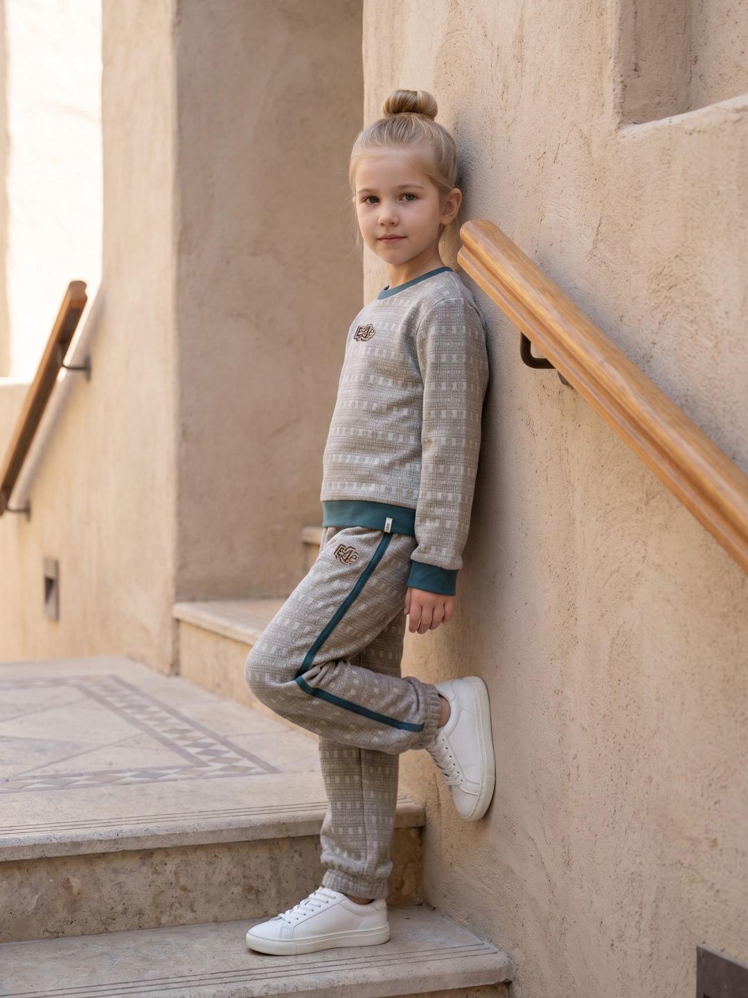 Elle Girls Beige Jogger Textured Stretchable Trackpant