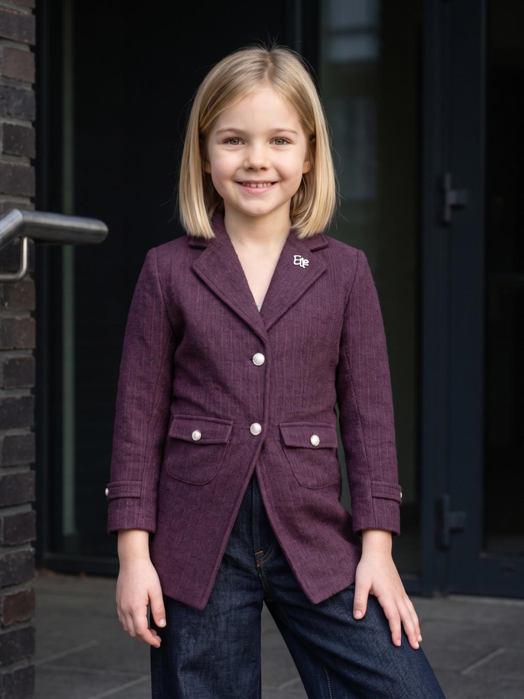 Elle Girls Wine Solid Regular Fit Cotton Overcoat