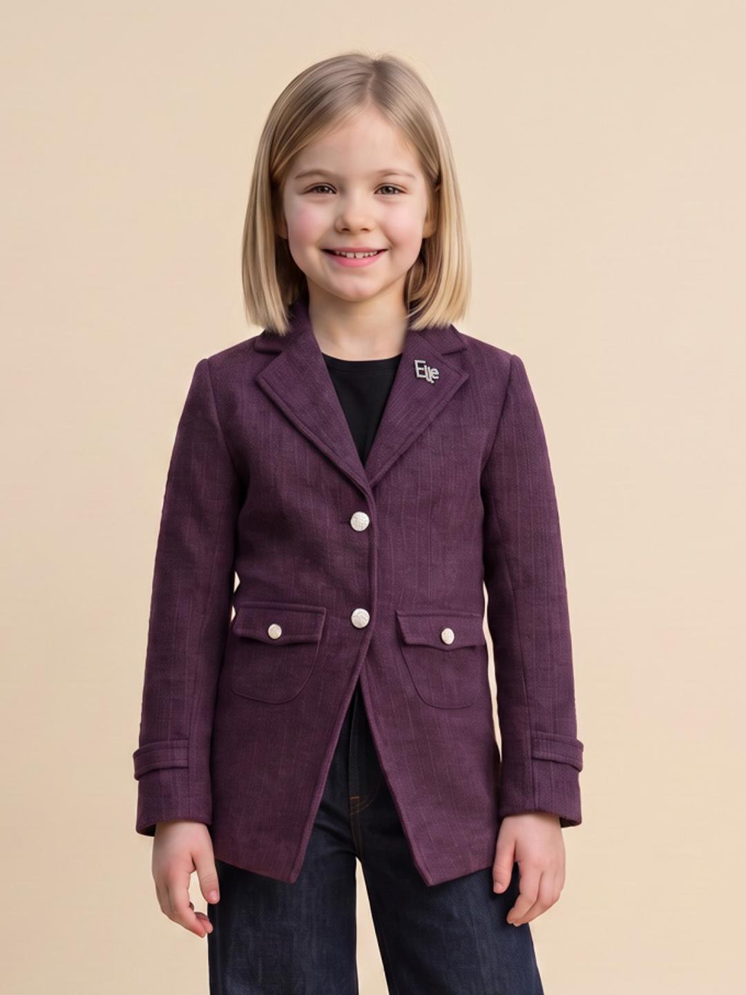 Elle Girls Wine Solid Regular Fit Cotton Overcoat