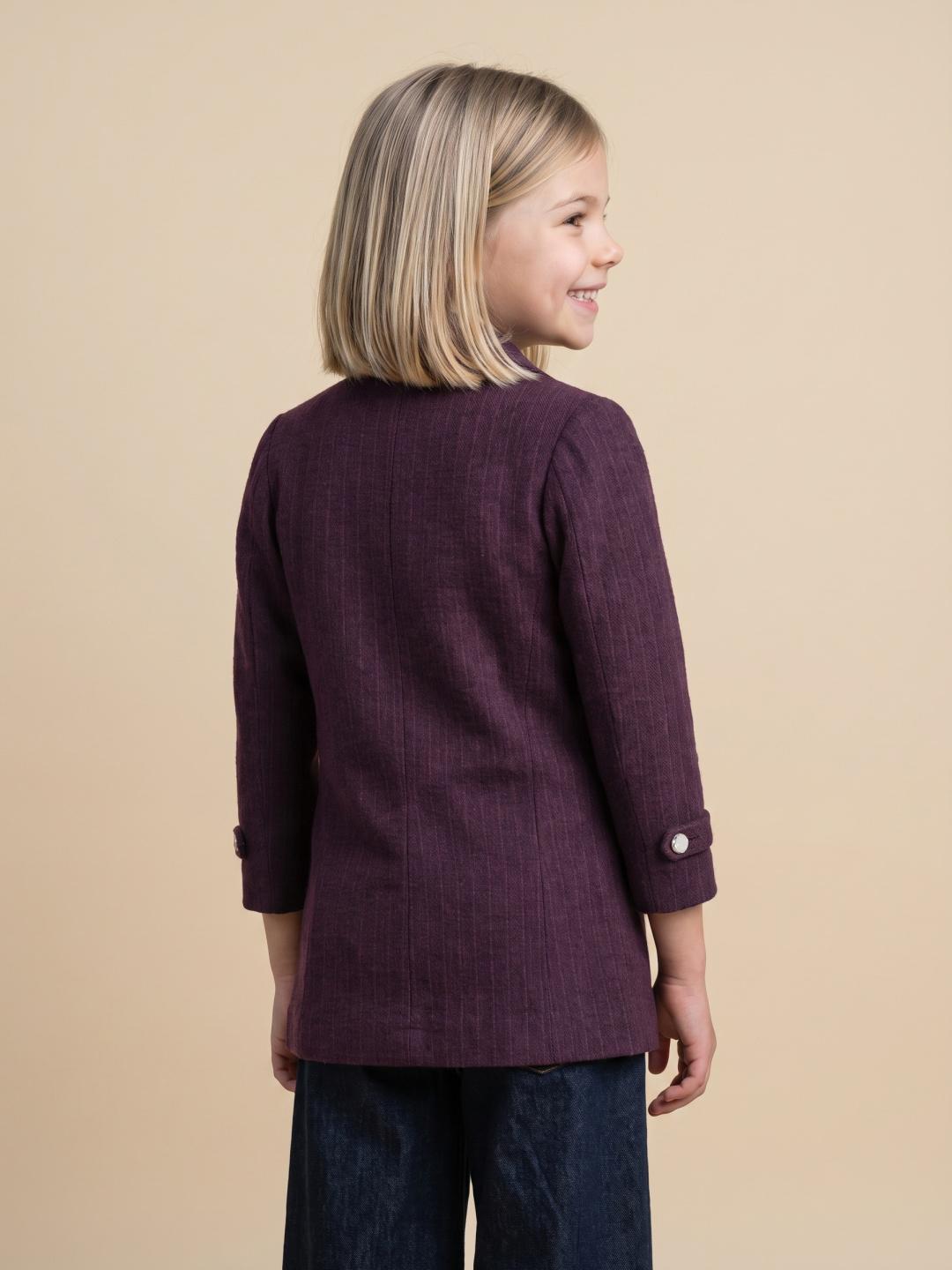 Elle Girls Wine Solid Regular Fit Cotton Overcoat
