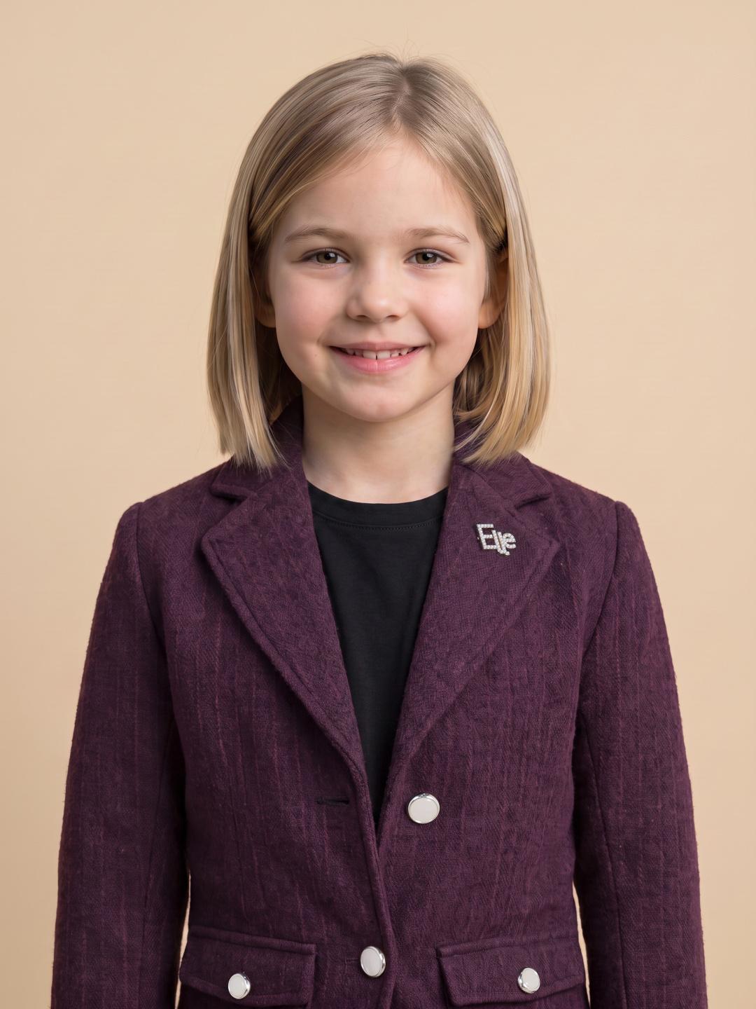 Elle Girls Wine Solid Regular Fit Cotton Overcoat