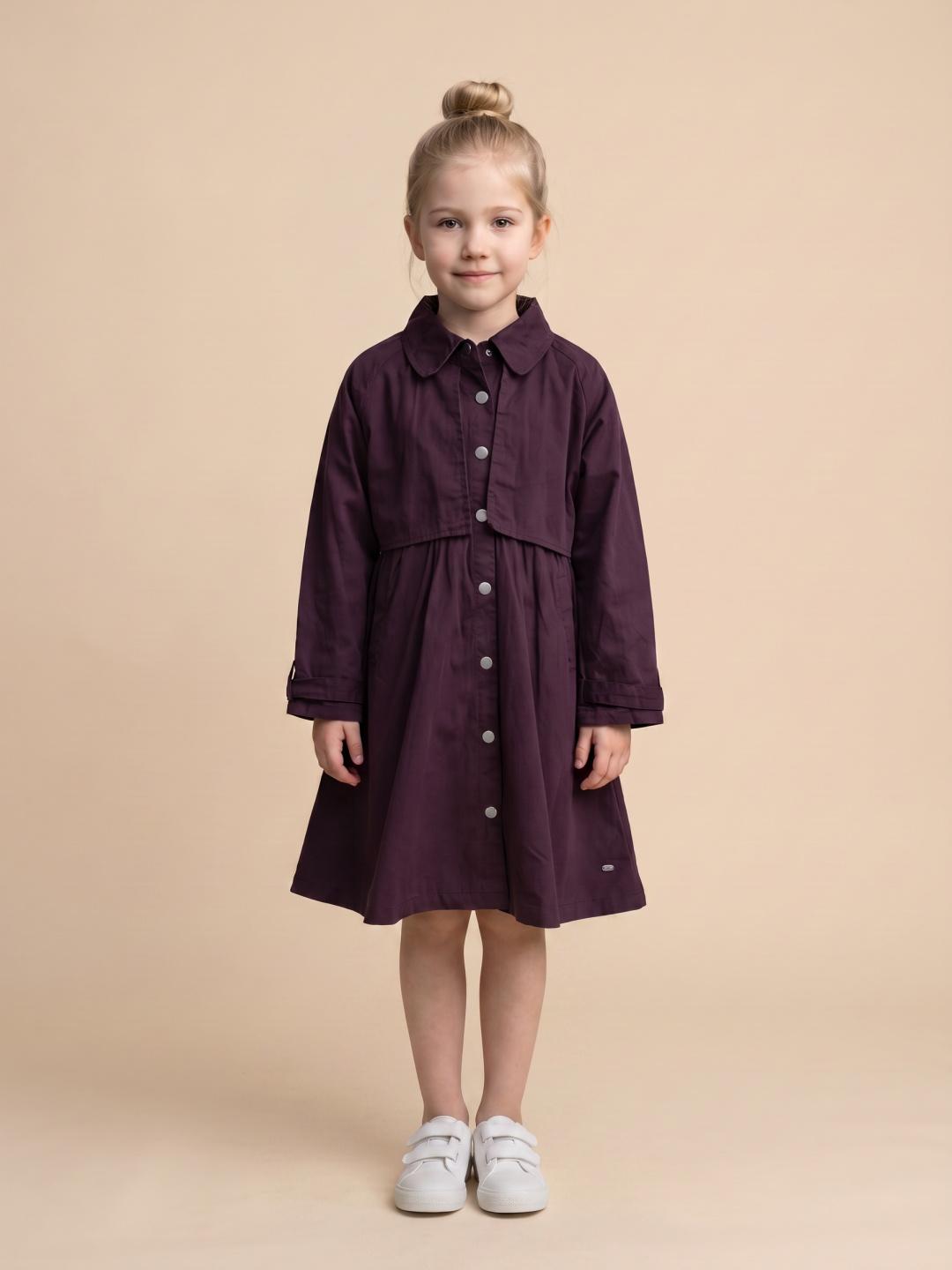 Elle Girls Regular Fit Burgundy Solid Pure Cotton Dress