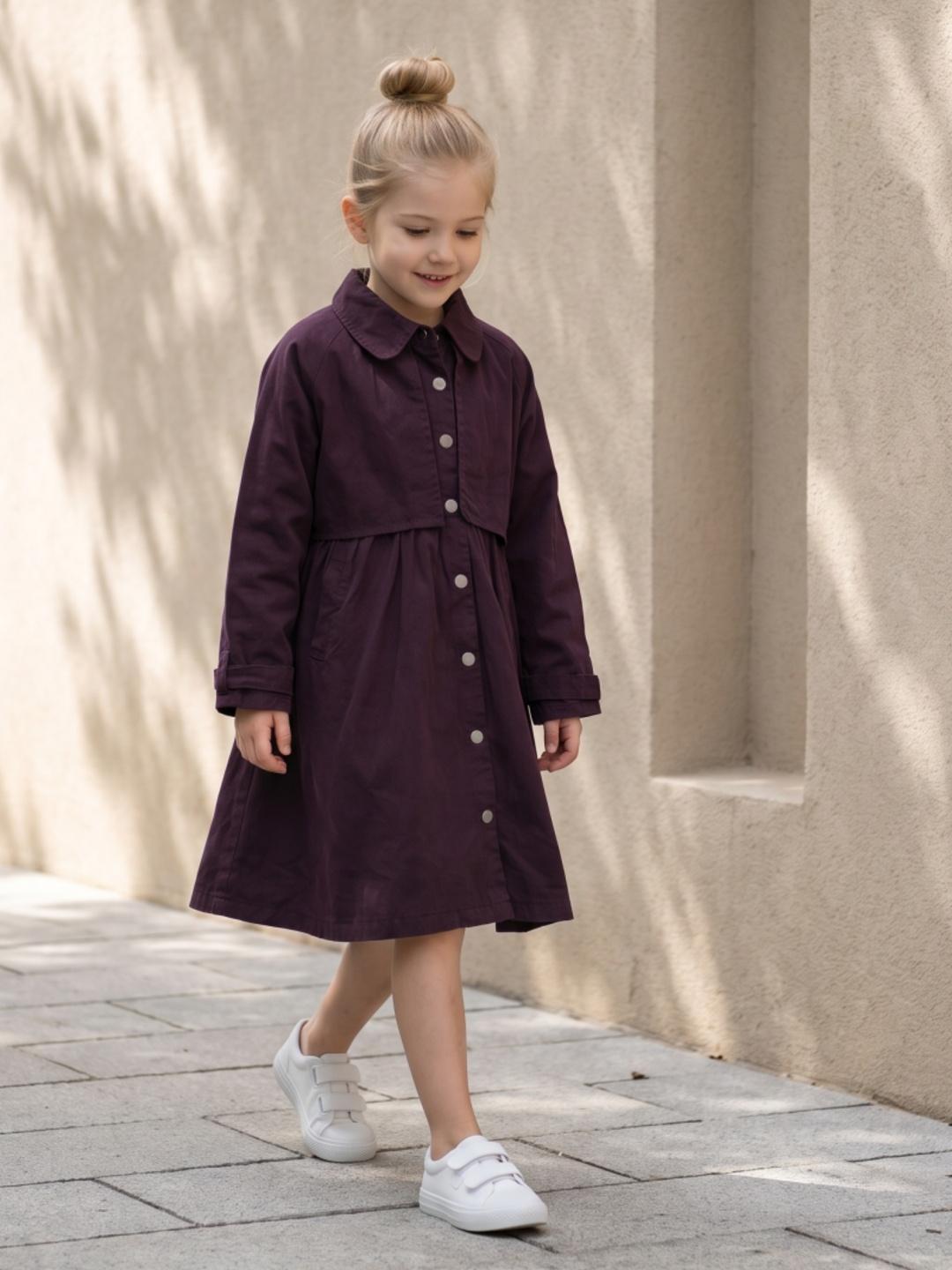 Elle Girls Regular Fit Burgundy Solid Pure Cotton Dress