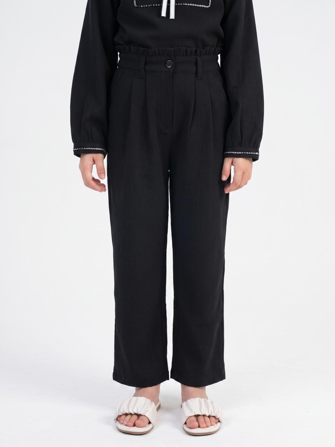 Elle Girls Black Regular Fit Solid Wide Leg Trouser