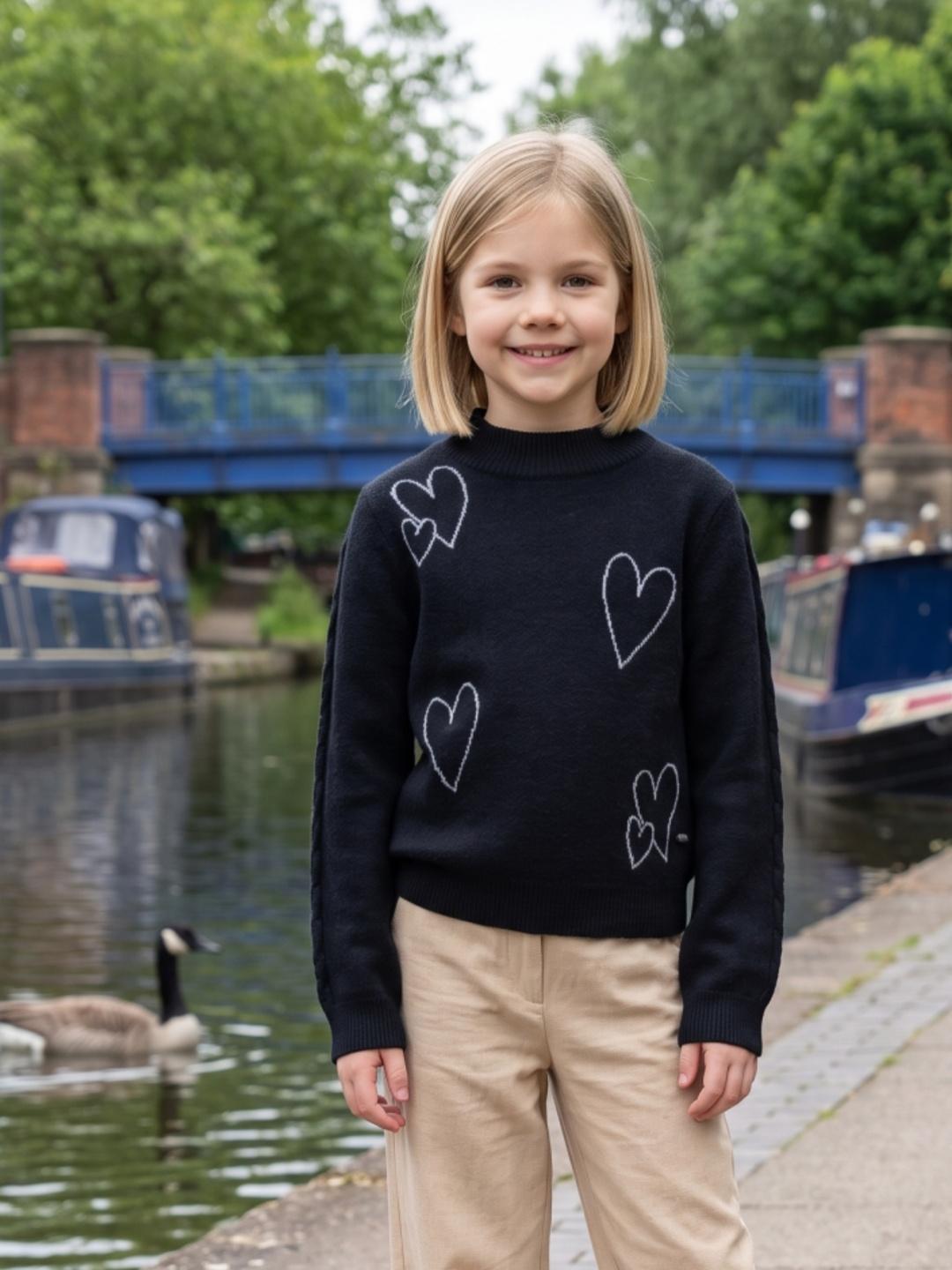 Elle Girls Black Regular Fit Solid Sweater