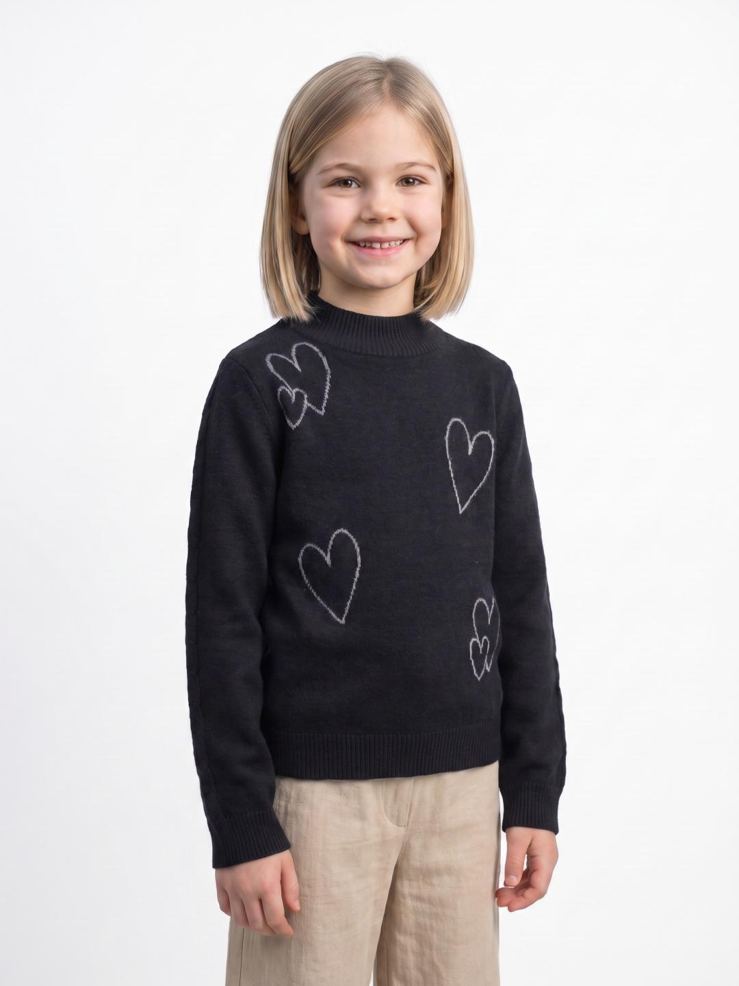 Elle Girls Black Regular Fit Solid Sweater