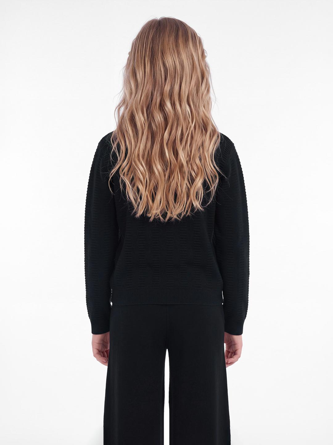 Elle Girls Black Striped Regular Fit Sweater