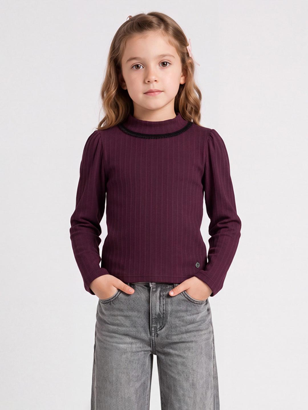 Elle Girls Wine Striped Regular Fit T-Shirt