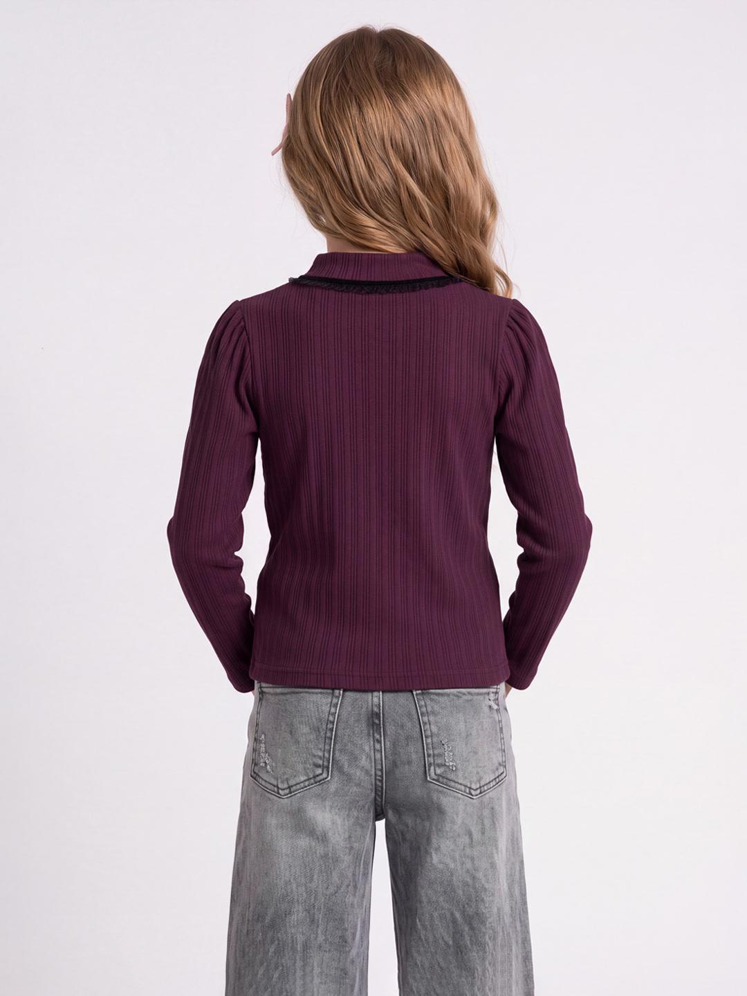 Elle Girls Wine Striped Regular Fit T-Shirt