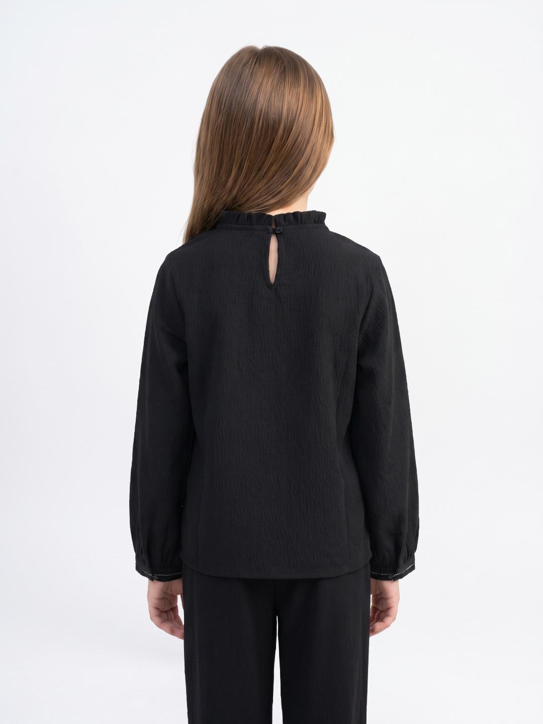 Elle Girls Black Solid Regular Fit Cotton Peplum Top
