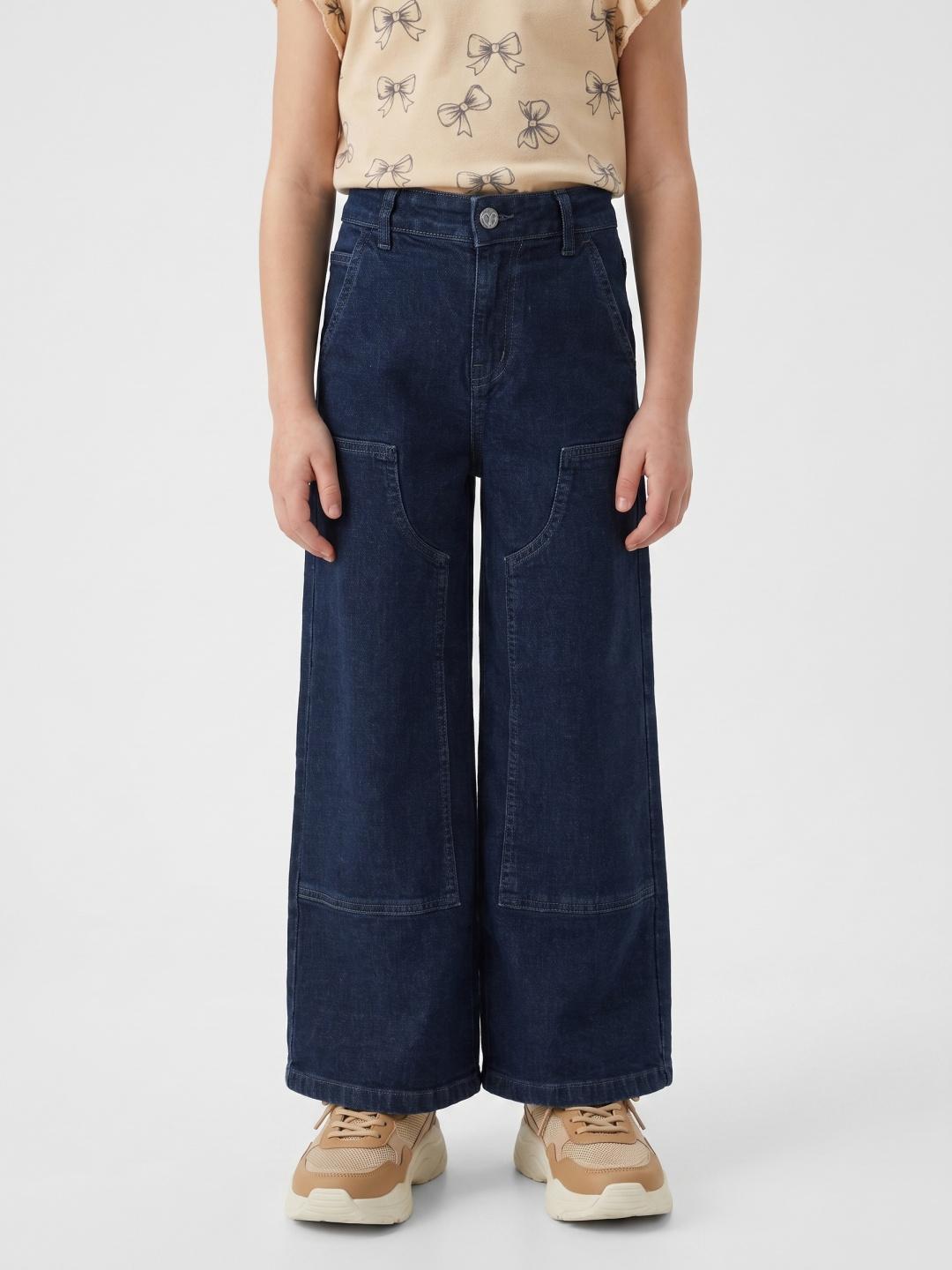 Elle Girls Blue Wide Leg Stretchable Solid Jeans