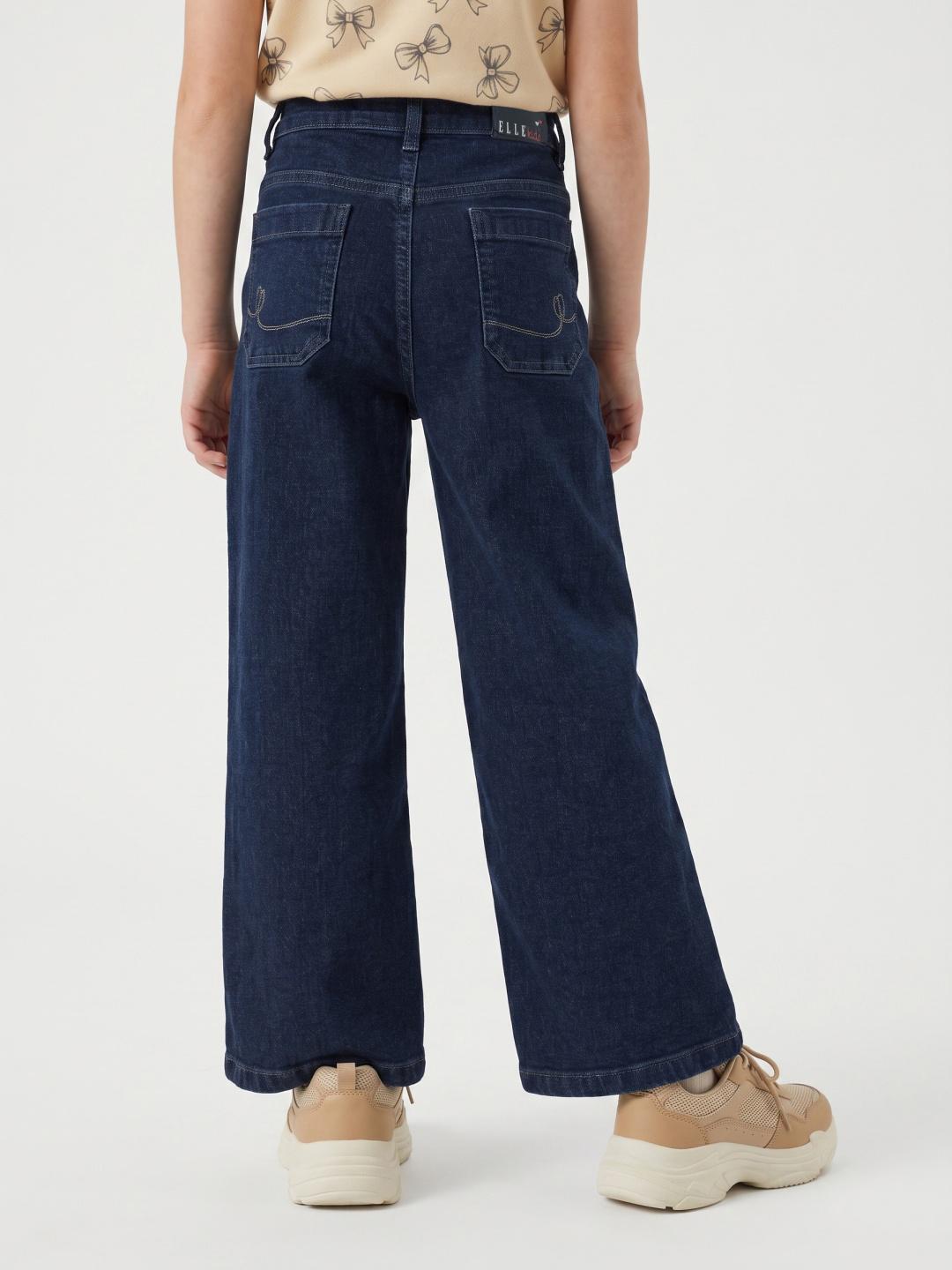 Elle Girls Blue Wide Leg Stretchable Solid Jeans