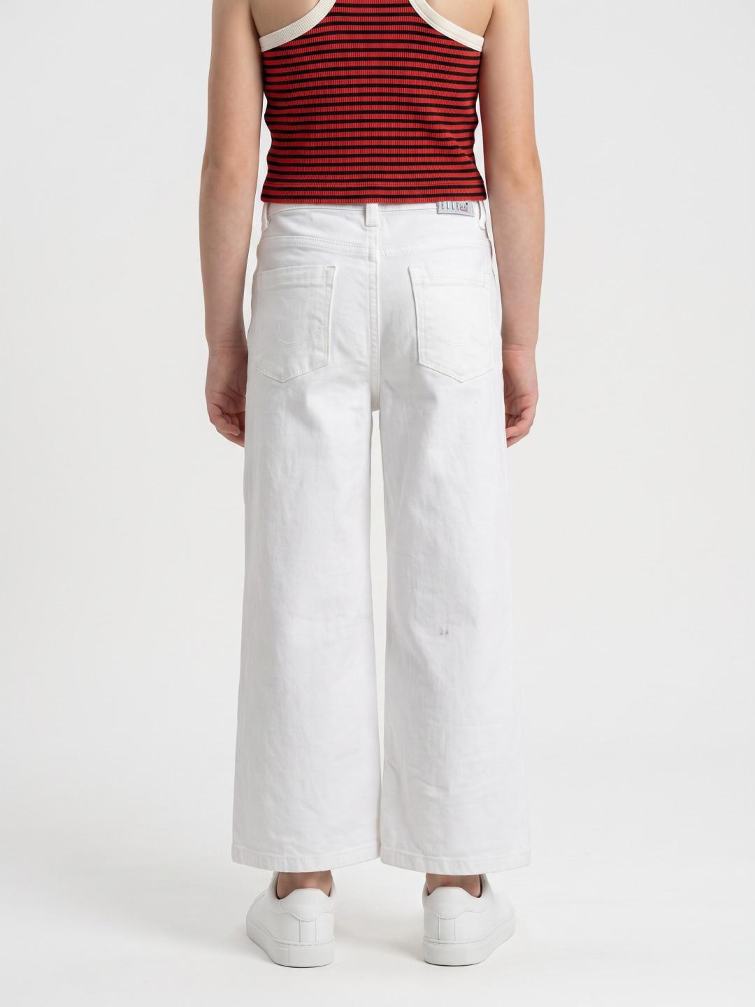 Elle Girls White Wide Leg Stretchable Solid Jeans