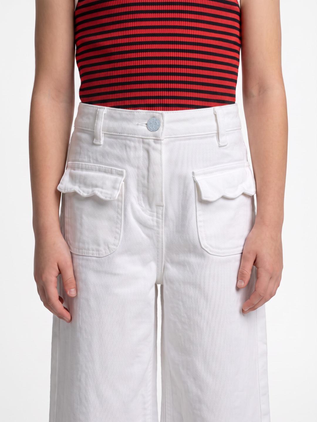 Elle Girls White Wide Leg Stretchable Solid Jeans
