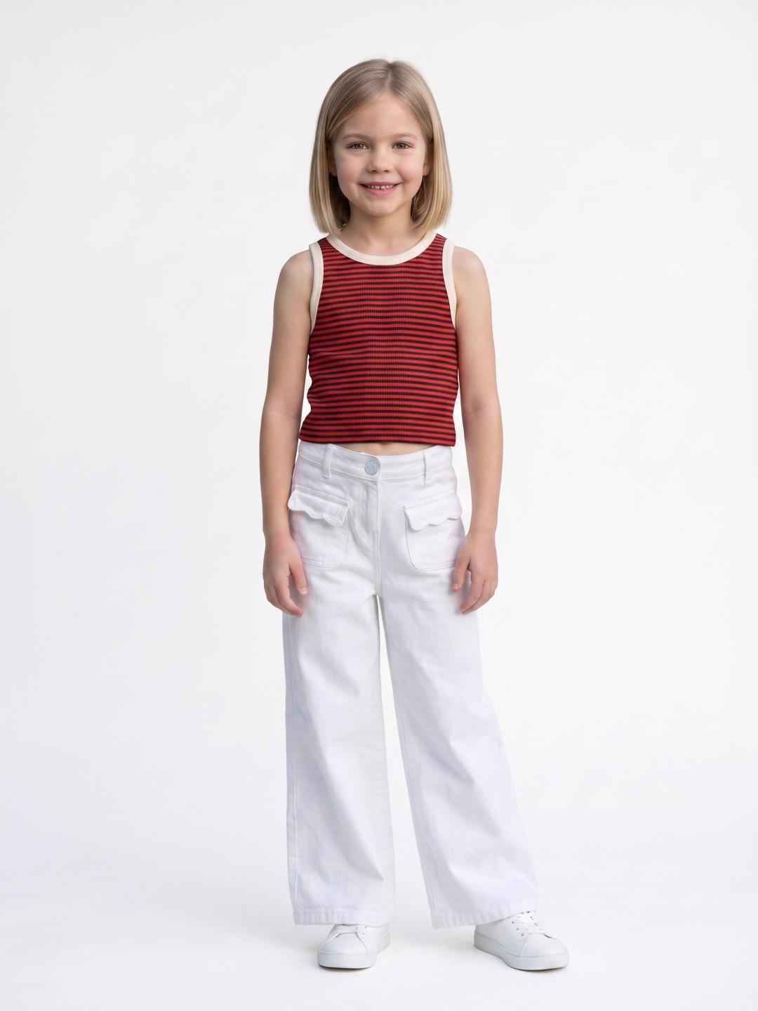 Elle Girls White Wide Leg Stretchable Solid Jeans