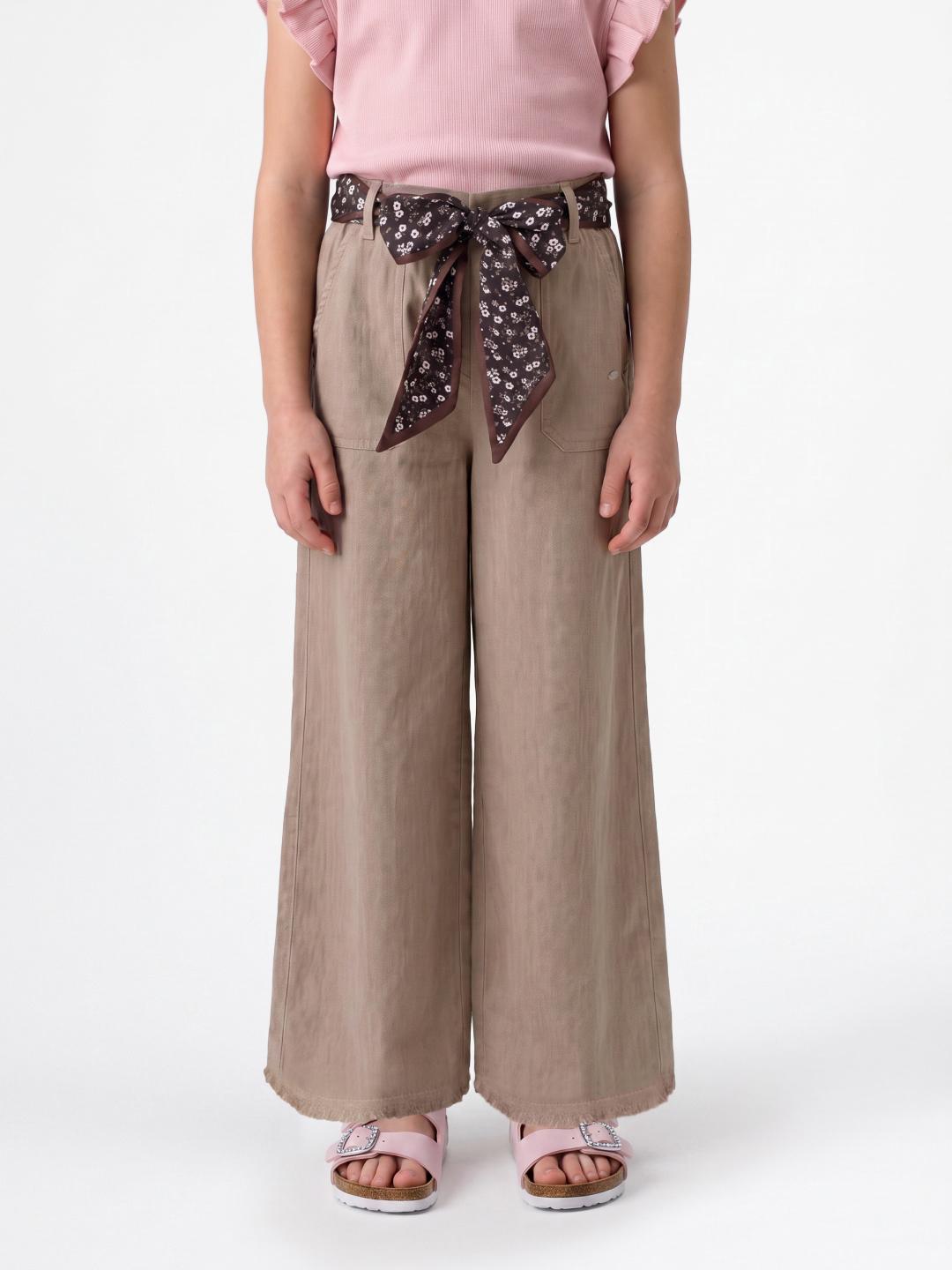 Elle Girls Beige Wide Leg Solid Jeans