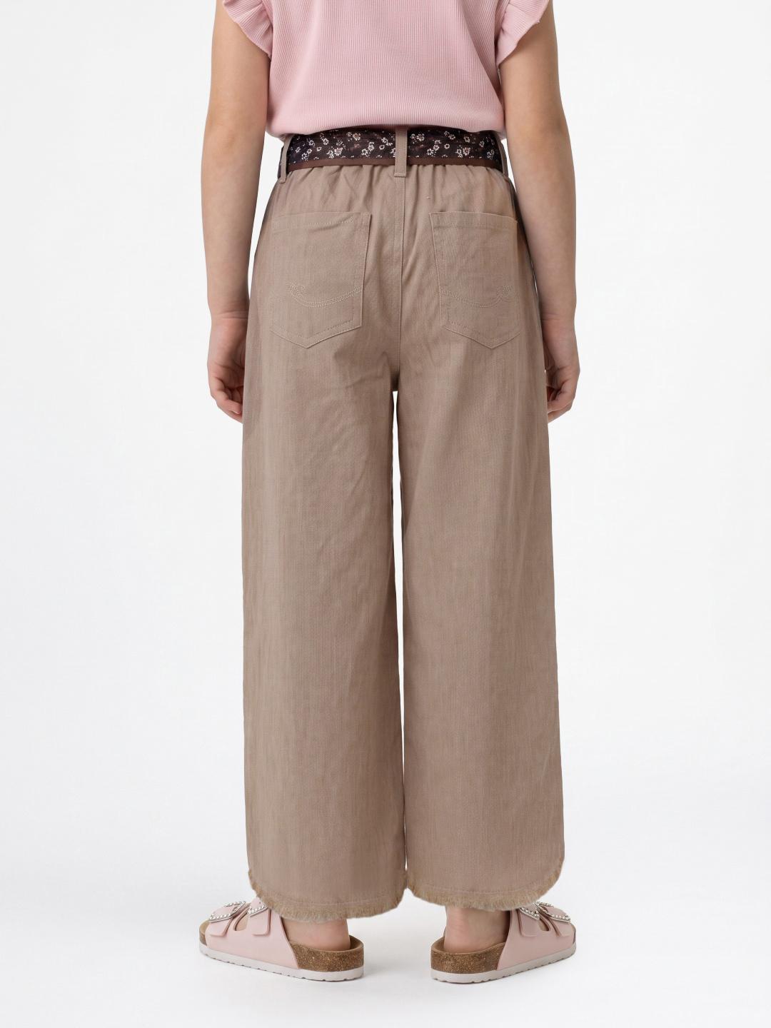 Elle Girls Beige Wide Leg Solid Jeans