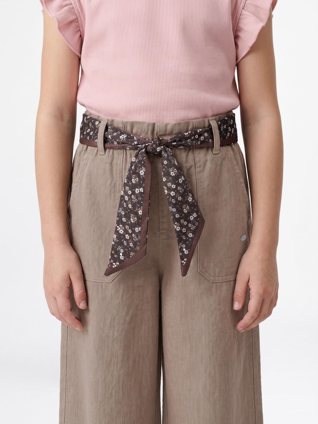 Elle Girls Beige Wide Leg Solid Jeans