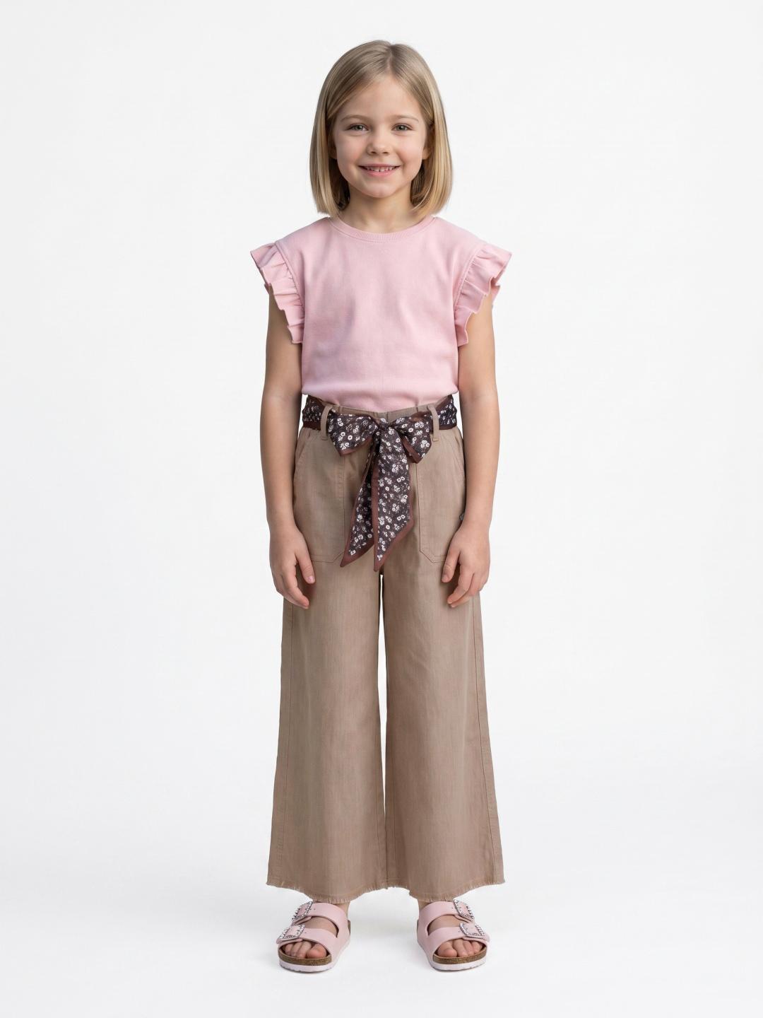 Elle Girls Beige Wide Leg Solid Jeans