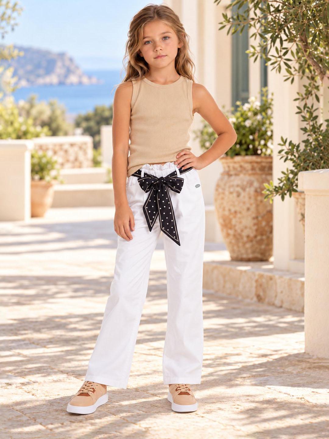 Elle Girls White Solid Regular Fit Cotton Trouser